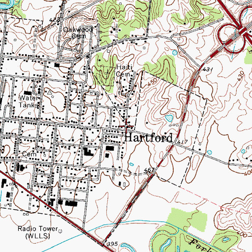 Topographic Map of City of Hartford, KY