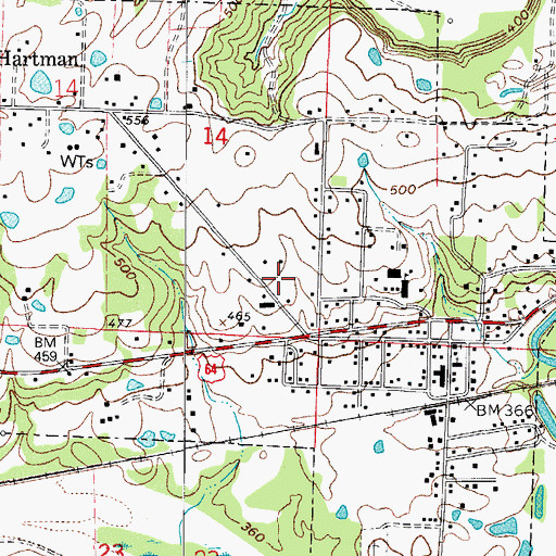 Topographic Map of City of Hartman, AR