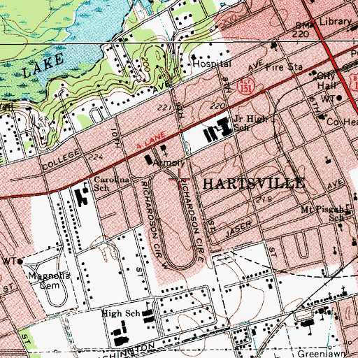 Topographic Map of City of Hartsville, SC