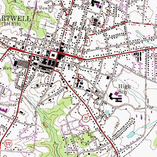 Topographic Map of City of Hartwell, GA