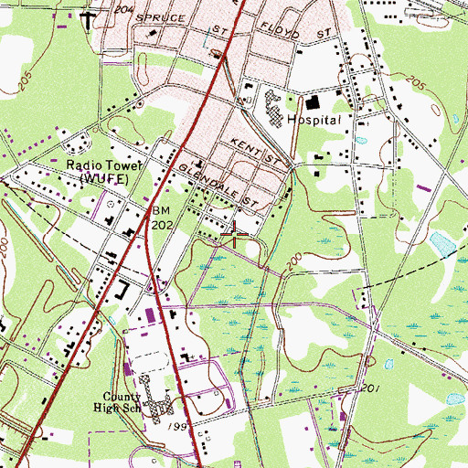 Topographic Map of City of Baxley, GA