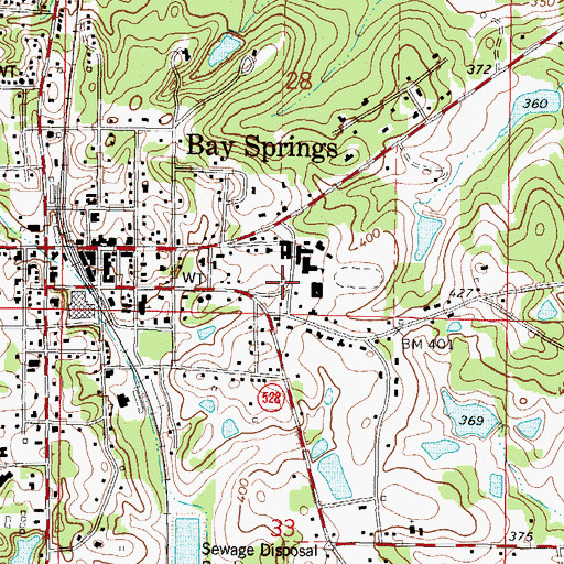 Topographic Map of City of Bay Springs, MS
