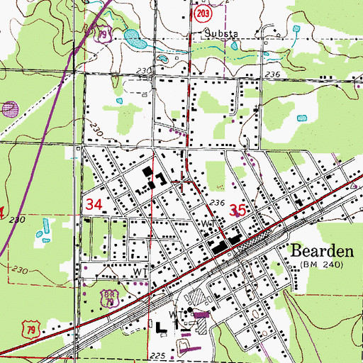 Topographic Map of City of Bearden, AR
