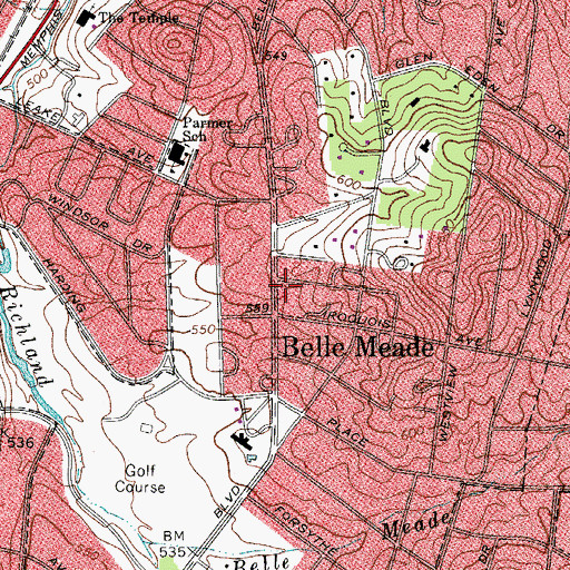 Topographic Map of City of Belle Meade, TN
