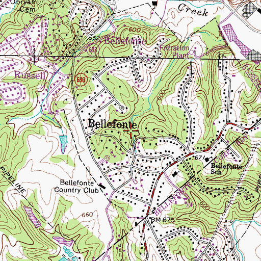 Topographic Map of City of Bellefonte, KY