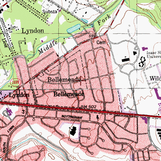 Topographic Map of City of Bellemeade, KY