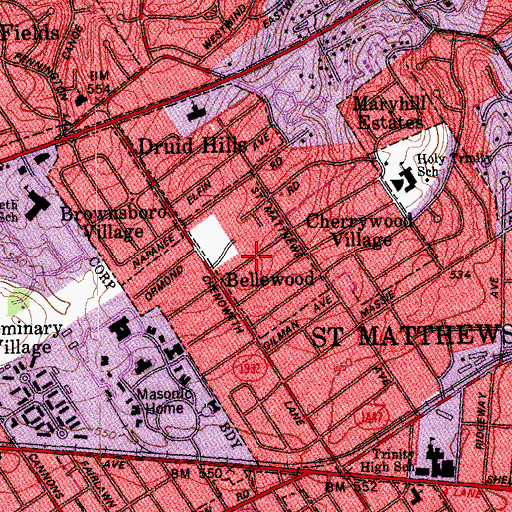 Topographic Map of City of Bellewood, KY