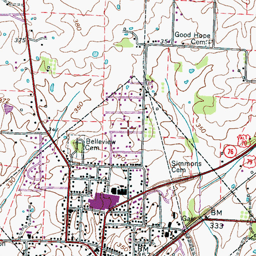 Topographic Map of City of Bells, TN