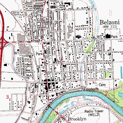 Topographic Map of City of Belzoni, MS