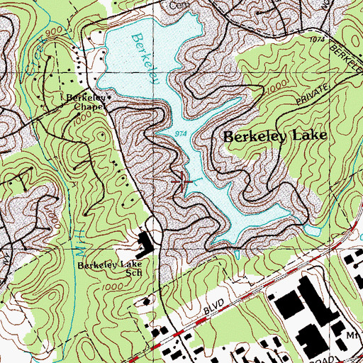 Topographic Map of City of Berkeley Lake, GA