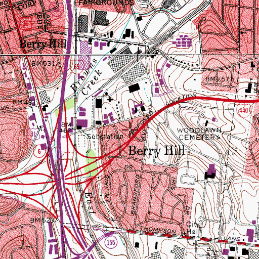 Topographic Map of City of Berry Hill, TN