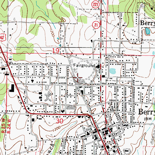 Topographic Map of City of Berryville, AR
