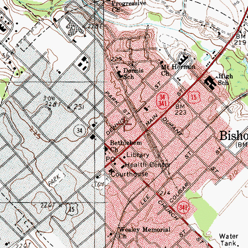 Topographic Map of City of Bishopville, SC