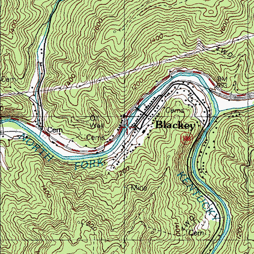 Topographic Map of City of Blackey, KY