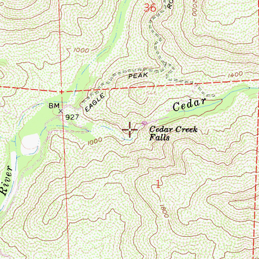 Topographic Map of Cedar Creek Falls, CA