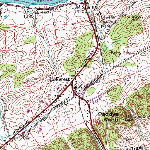Topographic Map of City of Bluff City, TN