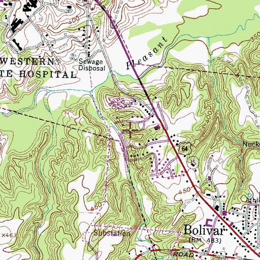 Topographic Map of City of Bolivar, TN