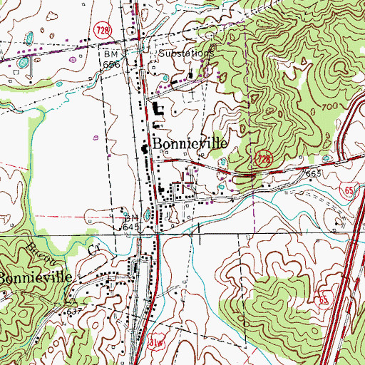 Topographic Map of City of Bonnieville, KY