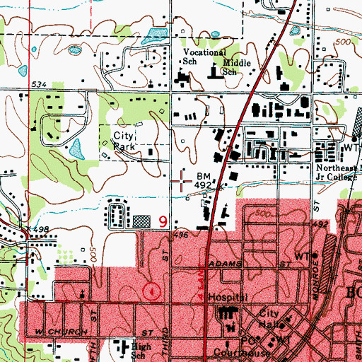 Topographic Map of City of Booneville, MS