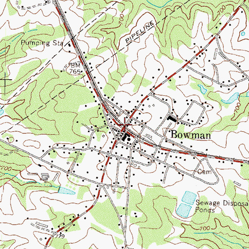 Topographic Map of City of Bowman, GA