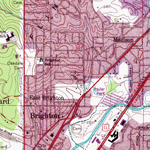 Topographic Map of City of Brighton, AL
