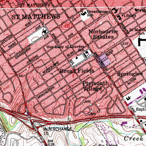 Topographic Map of City of Broad Fields (historical), KY