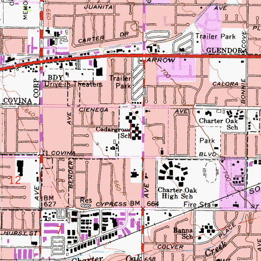 Topographic Map of Cedargrove Elementary School, CA