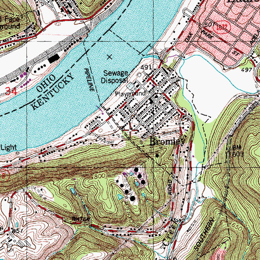 Topographic Map of City of Bromley, KY