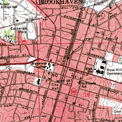 Topographic Map of City of Brookhaven, MS