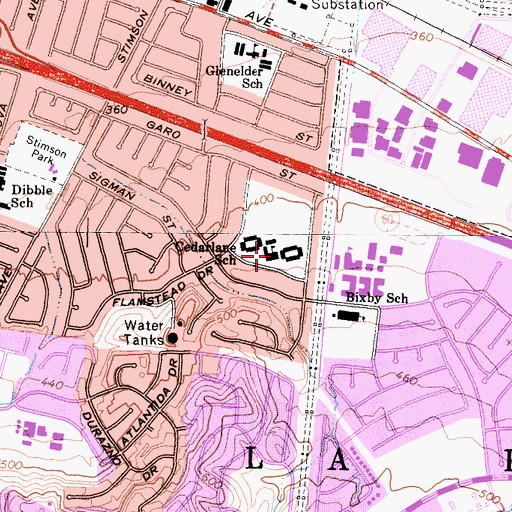 Topographic Map of Cedarlane Middle School, CA