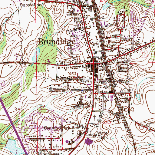 Topographic Map of City of Brundidge, AL