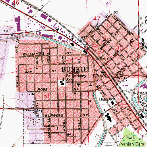 Topographic Map of City of Bunkie, LA