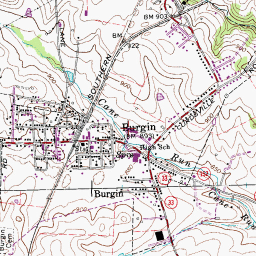 Topographic Map of City of Burgin, KY