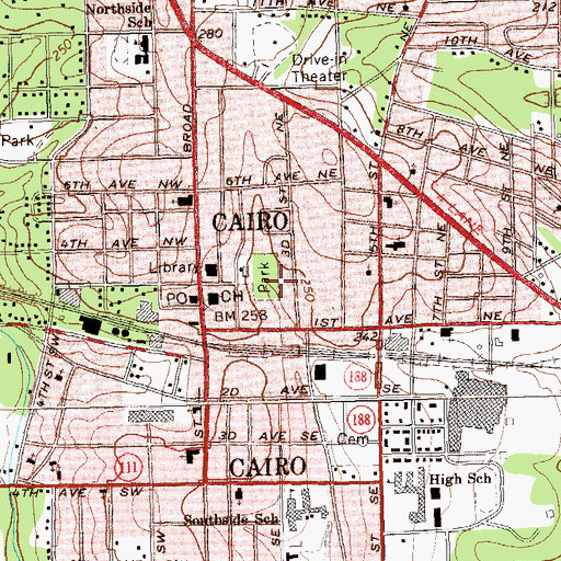 Topographic Map of City of Cairo, GA