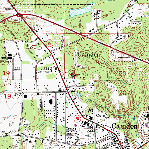 Topographic Map of City of Camden, AL