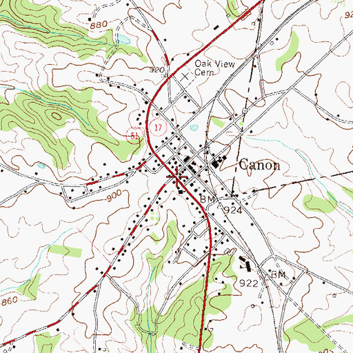 Topographic Map of City of Canon, GA