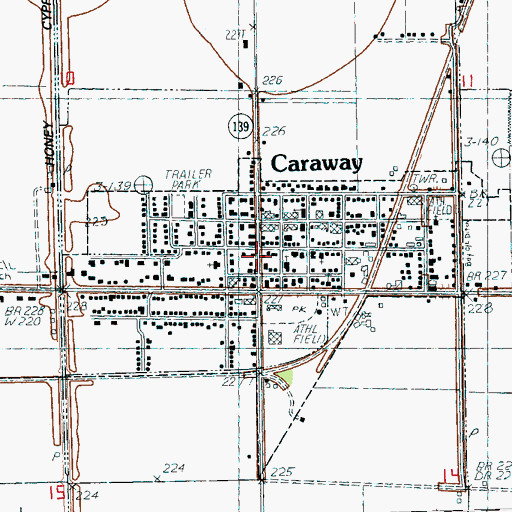 Topographic Map of City of Caraway, AR