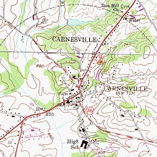 Topographic Map of City of Carnesville, GA