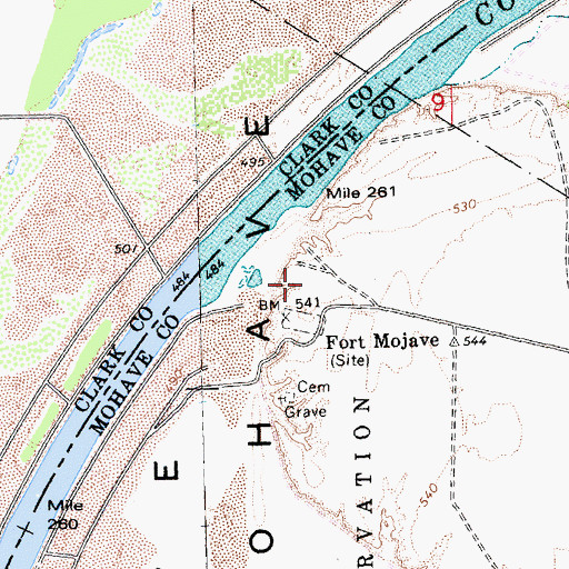 Topographic Map of Hardyville (historical), AZ