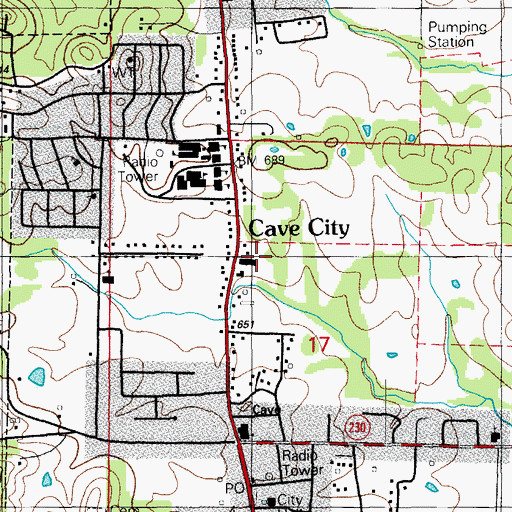 Topographic Map of City of Cave City, AR