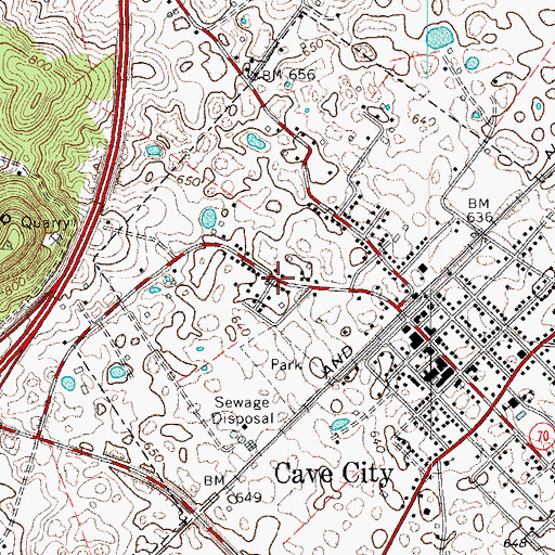 Topographic Map of City of Cave City, KY