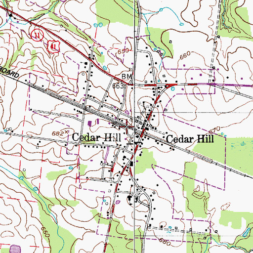 Topographic Map of City of Cedar Hill, TN