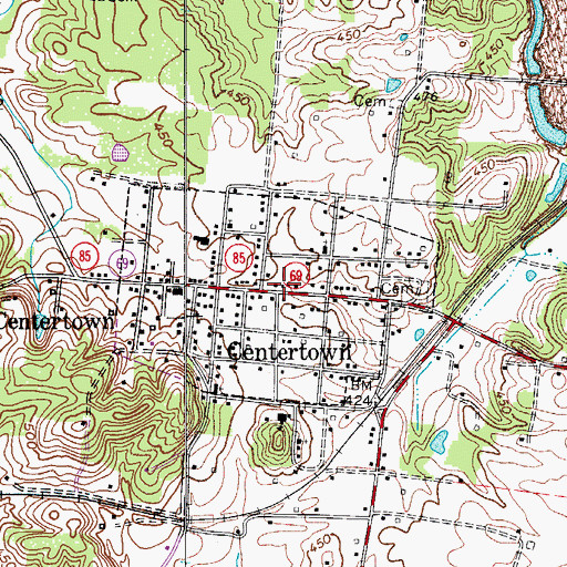 Topographic Map of City of Centertown, KY