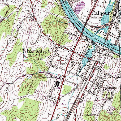 Topographic Map of City of Charleston, TN