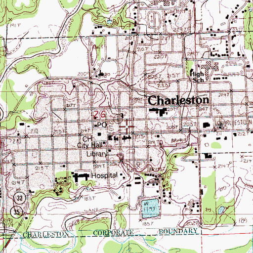 Topographic Map of City of Charleston, MS