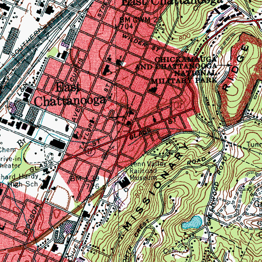 Topographic Map of City of Chattanooga, TN