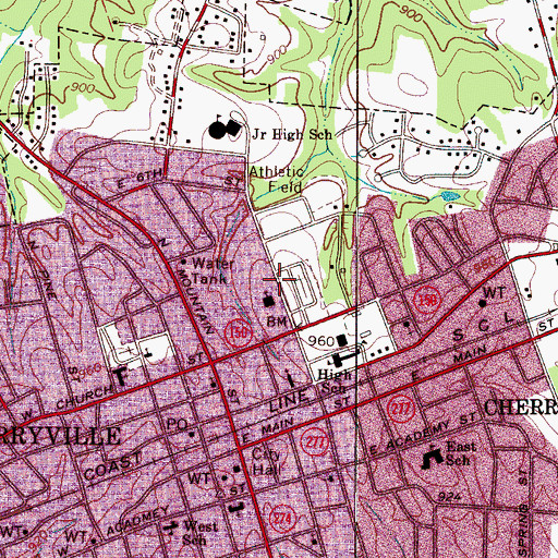 Topographic Map of City of Cherryville, NC