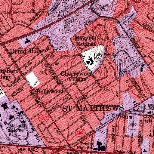 Topographic Map of City of Cherrywood Village (historical), KY
