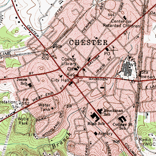 Topographic Map of City of Chester, SC