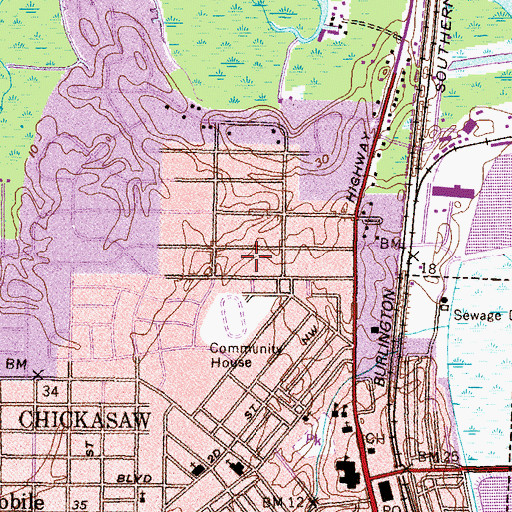Topographic Map of City of Chickasaw, AL